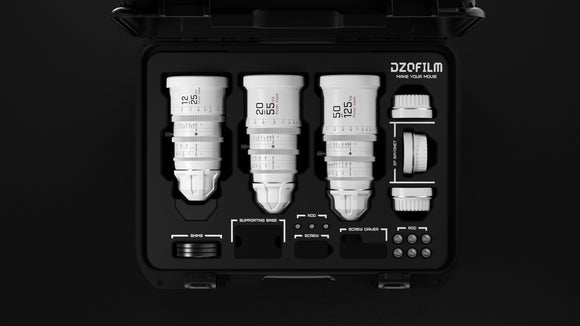 DZOFILM DZO-7220001W/2W/4W-Kit Pictor Zoom 3個レンズキット 12-25mm/20-55mm/50-125mm T2.8 ホワイト(ケース付き)