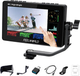 FEELWORLD F5 PROX 5.5インチ タッチスクリーン 1600 nit 高輝度 カメラ ライブモニタ 1920 x 1080  信号 4K HDMI 出力/入力 LUTフィールドHDR波形図、ベクトル図、RGBヒストグラム、輝度ヒストグラム、オーディオ位相、レベル表示をロードする【日本語設定可能】