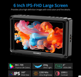 FEELWORLD FW568 PRO 6 インチ1200nit高輝度1920X1080デジタル一眼レフ カメラフィールド モニター、3D LUTフォーカス ピーキング アシスト フル波形 4K HDMI 入出力ビデオ フィールド モニター【日本語設定可能】